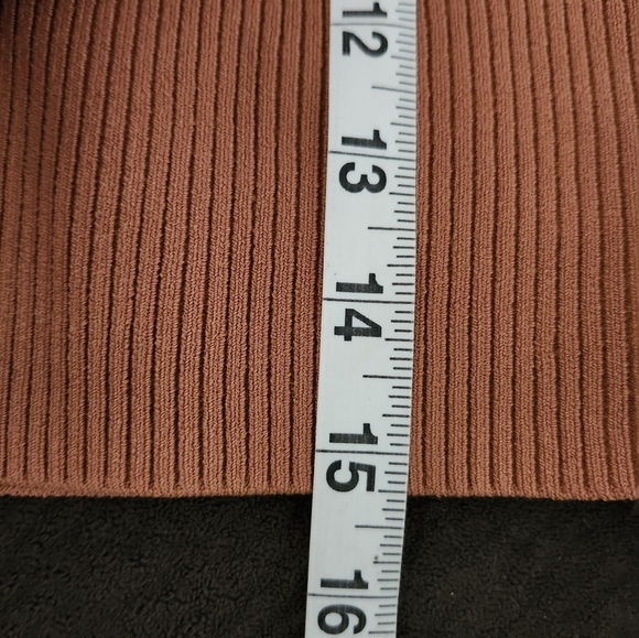 Nicholas Juliet Rib Knit Long Sleeve Cropped Funnel Neck Top in Caramel - Picture 9 of 12